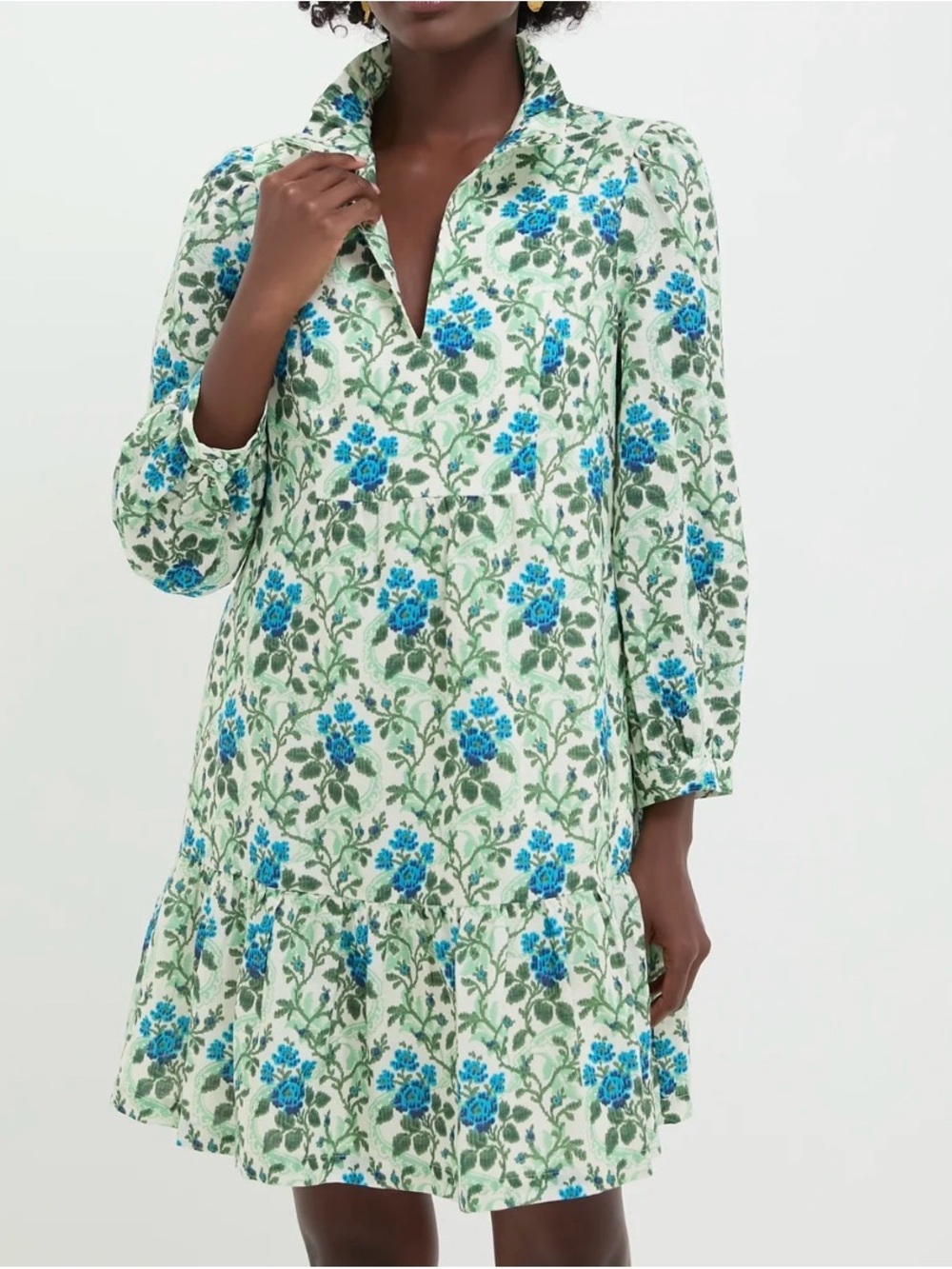 Tuckernuck Cream Dress with Blue and Green Floral Print